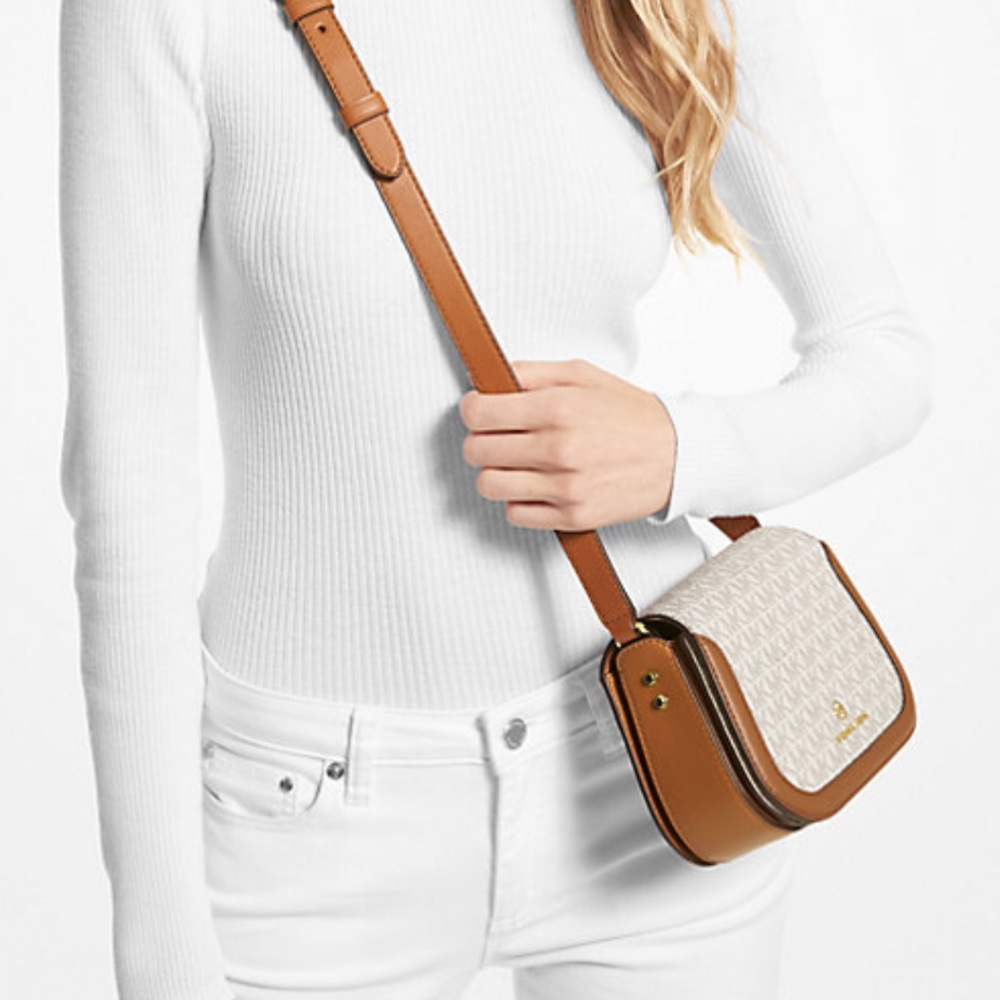 AUTHENTIC Michael Kors Lucie Leather Trim Small Logo Crossbody Bag NEW - Picture 4 of 16